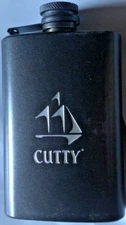 Vintage Stainless Steel Hip Flask 5 OZ w/ Cutty Logo 4.75"h x 3"w Black Iodized