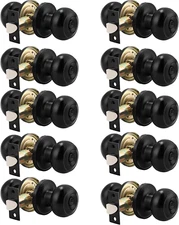10 Pack Black Privacy Door Knobs, Keyless Interior/Exterior Lockset with Thumb T