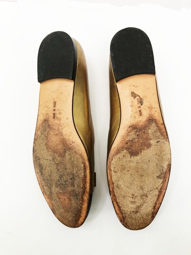 Salvatore Ferragamo Vintage Raro Oro Marrone Punta Spettatore Metallizzata Vara Ballerine 9,5AA - Foto 5 di 7