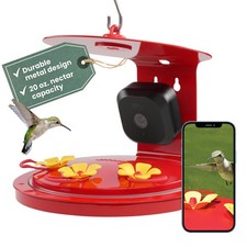 PERKY-PET SMART BIRD FEEDER WITH CAMERA FOR HUMMINGBIRDS 20 OZ - RED