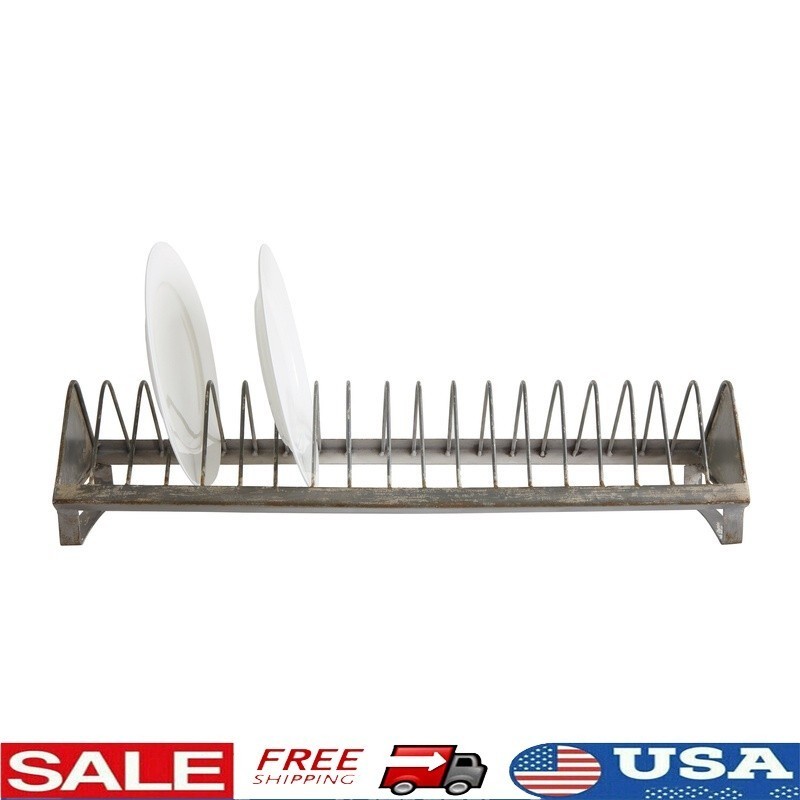 Metal Plate Rack 18 Plate Storage Rustic Dish Display Rack Kitchen Organizer New