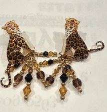 Rare! LATR2Go Lunch At The Ritz Enamel Dangle Beaded Leopard Earrings #3679