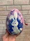 Vintage 1950s Mattel Wind Up Tin Easter Bunny Egg Purple Hand Crank - Works