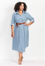 Avenue Women's Plus Size Leona Stripe Shirtdress With Belt