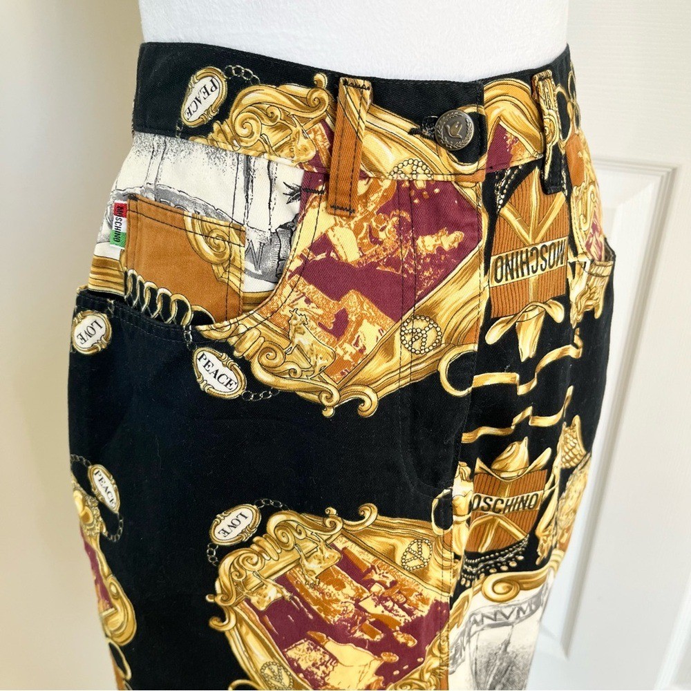 90s Y2K MOSCHINO JEANS デザイン フレアパンツ N870 RARE NEW Vintage Moschino Jeans Peace And Love Denim Pencil Skirt