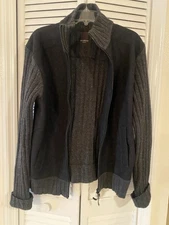 Urban Behavior 80% Wool Coat Jacket Mens Size L Black Grey Full Zip Fall Winter