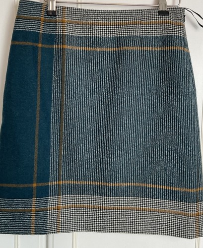 Hobbs Wool A-line Skirt Size UK 10 Teal Green Black Checked Lined Smart Workwear - Picture 2 of 9