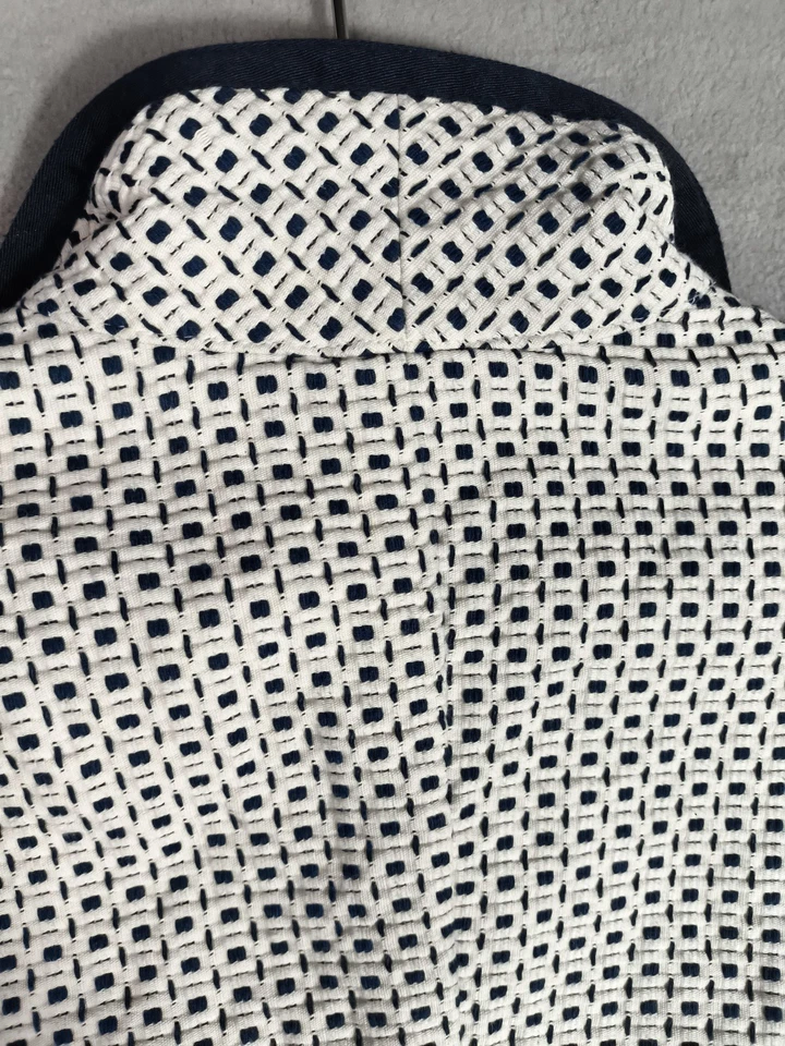 Max Mara Weekend Mujer Blanco y Azul Marino Sastre Bouclé Blazer UK12 Algodón Lino Foto 3 de 4