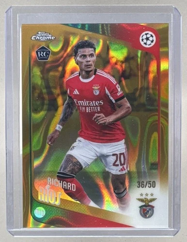 Richard Rios 2025 Topps Chrome UEFA #16 Gold Lava Refractor Rookie RC /50