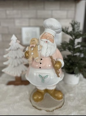 Pink 12'' Santa Claus Gold Christmas Baker Holiday Gingerbread Cookie Roll Figure
