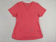 Grey's Anatomy Women Size Small Pink Solid Scrub Top V-Neck