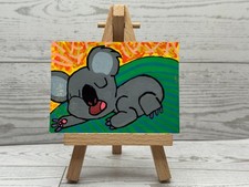 ACEO ORIGINAL Art Card Sleepy Koala Cute Sunny Day Acrylic Painting 2.5x3.5