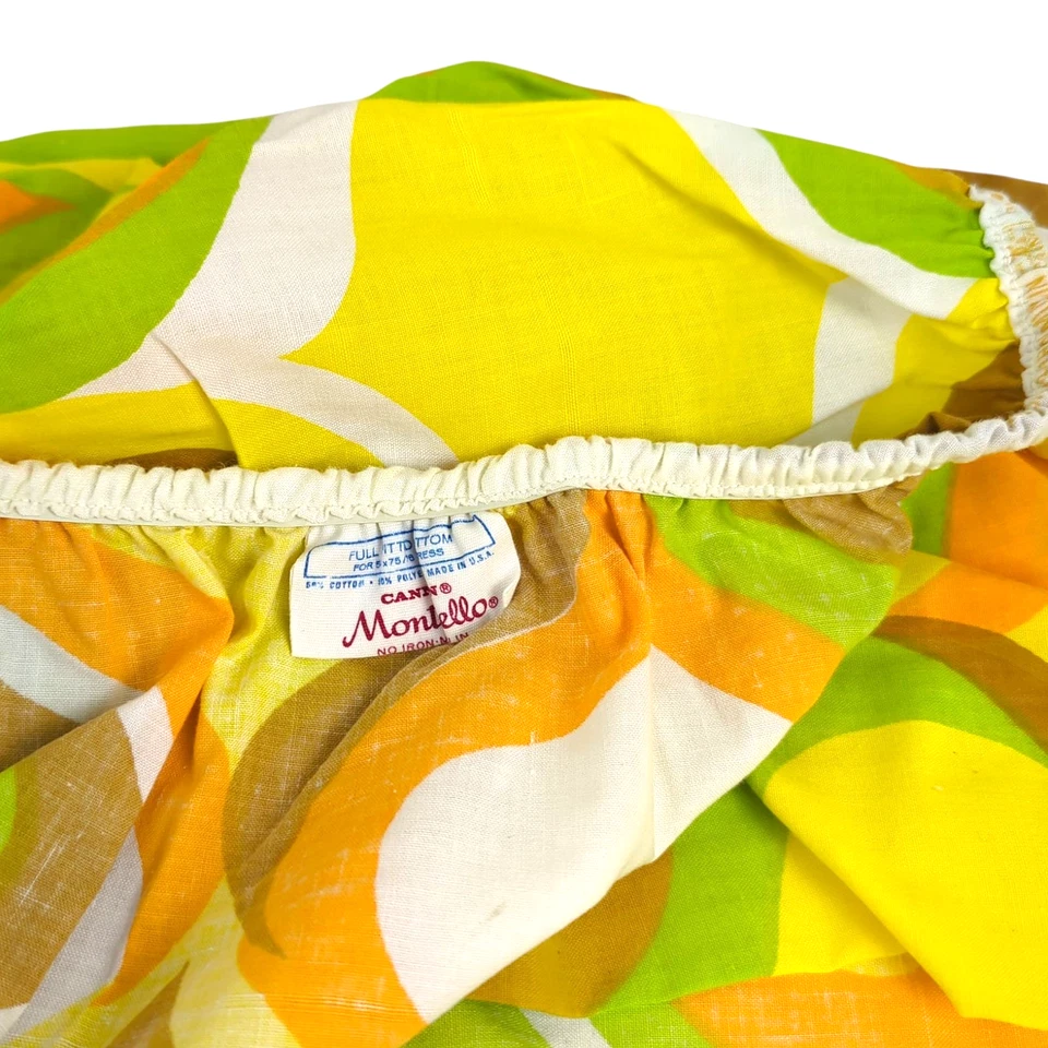 Vintage Cannon Monticello Morocco Retro Mod 70s Full Fitted Sheet | Orange Green - Image 4 of 4