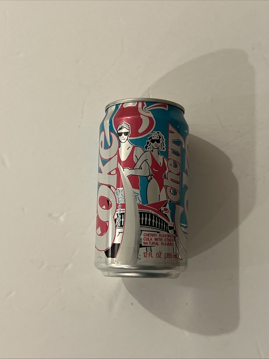 【希少・直筆サイン入り】THE CHERRY COKE$ キャンバスアート Vintage 1989 Cherry Coke Pop Art Can Couple on Beach Empty Teal