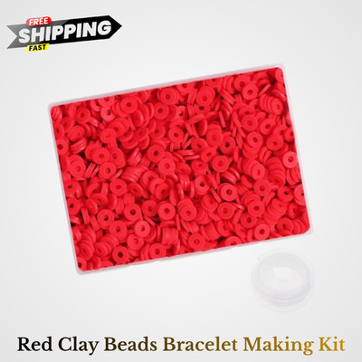 4100 Pcs Red Clay Beads Bracelet Making Kit, 6Mm Polymer Spacer Flat Heishi Bead