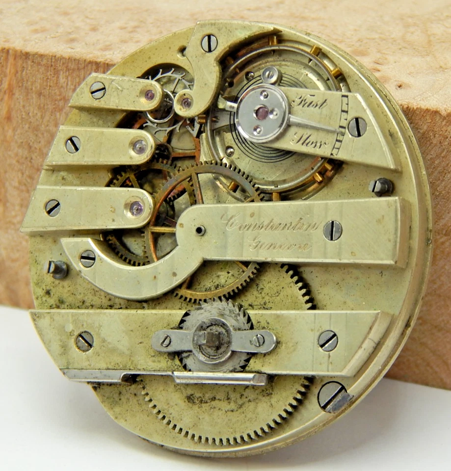 Antique Constantin Geneva 18 size jeweled pocket watch movement w/ good Balance - Image 3 of 4