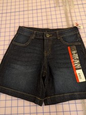 George Girls Size 8  Dark Blue Denim Bermuda Wide Leg Shorts Adjustable Waist