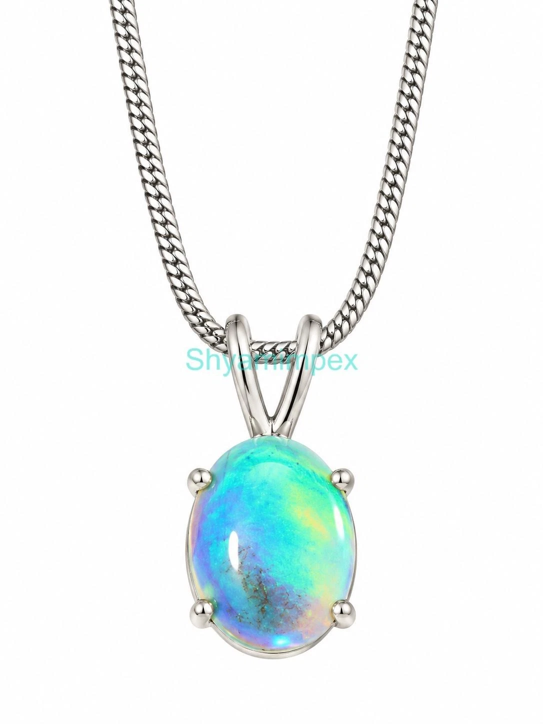 Ethiopian Opal Pendant 925 Sterling Silver Handmade Oval Gemstone Necklace  3623 image 2