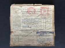 D SOUTH AFRICA 1941 3/9d METER FRANKED PARCEL POST LABEL OM PIECE TO GB