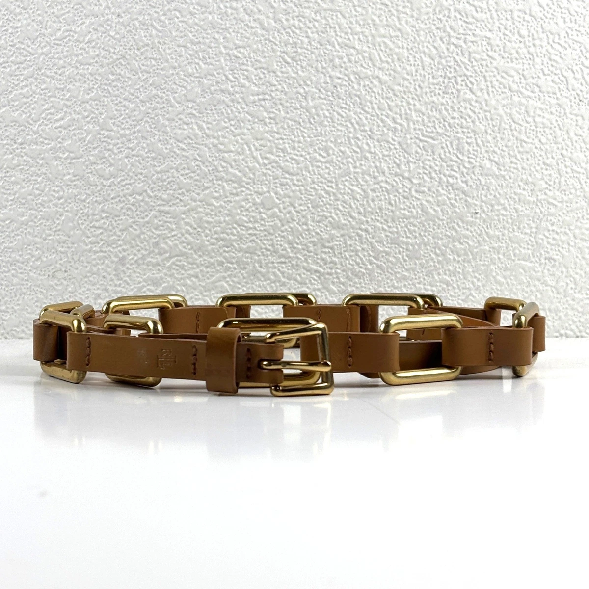 Vintage rare equestrian Ralph Lauren Leather belt  Brown Silver Hardware womens Ralph Lauren Collection Belt sz M Silver Plated Rodeo gold  main image 4