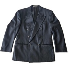 Vtg YSL Yves Saint Laurent Dark Navy Black Pinstriped Double-Breasted Blazer 40