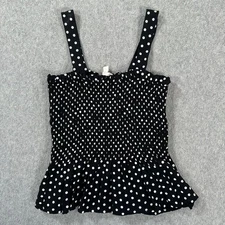Tucker + Tate Smocked Polka Dot Peplum Top Girls Medium 8/10 Black/White Ruffle