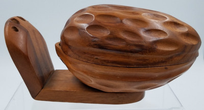 Vintage Wood Walnut Shaped Handcrafted Nut Cracker Bowl Hinged Lid Tool Slots