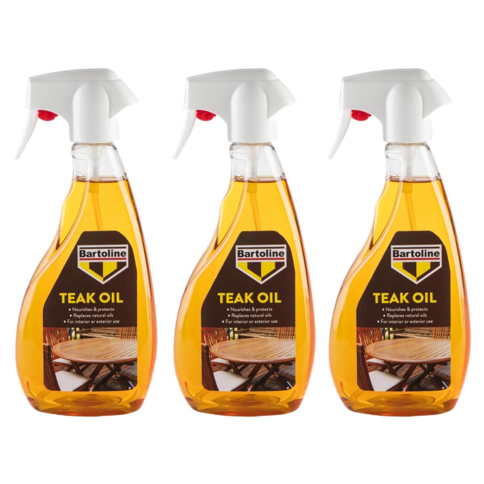 3x Bartoline Teak Oil Wood Furniture Sealer Protector Exterior Interior 500mL