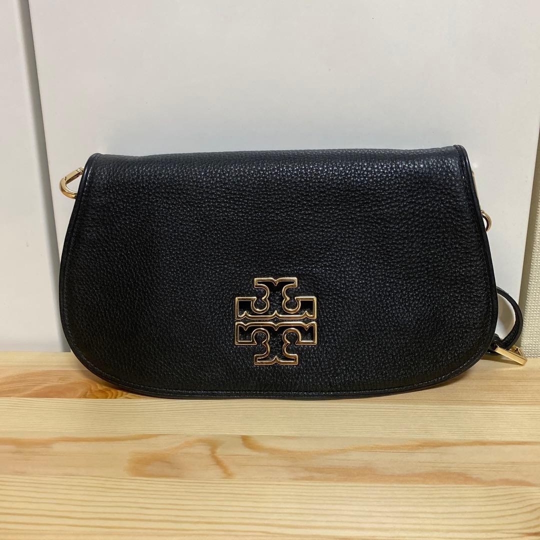Tory Burch Black Leather Chain Bag Crossbody Clutch Adjustable Strap Authentic