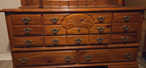 2-Piece Brown Wood Bedroom Set: Armoire & Dresser w/ Mirror, Shelves
