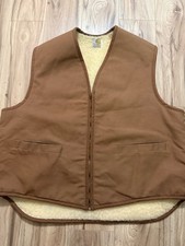 Vintage Carhartt 1970s Sherpa Lined Duck Vest Tan Scovill Made in USA Size XXL