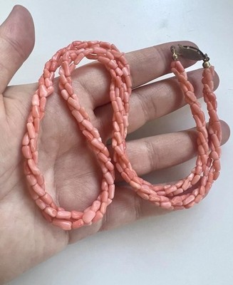 Multi Strang vergoldet Orange Lachs Momo Engelshaut Koralle Halskette 23''