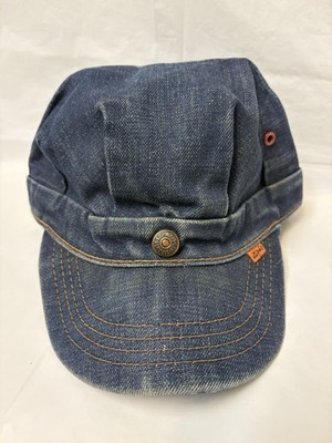 Vintage Levis XL Orange Tab Demin Jean Engineer Conductor Cap Hat with Button