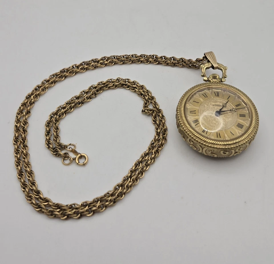 Reloj Colgante Vintage "ERNEST BOREL" 17 Joyas Chapado en Oro con Cadena y Caja *FUNCIONA* Foto 4 de 4