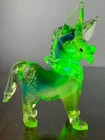 Vintage Murano Uranium Vaseline Glass Donkey Horse 6” With Gold Flakes