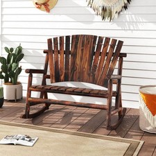 2-Person Outdoor Adirondack Rocking Chair w/ High Back and Slatted Seat
