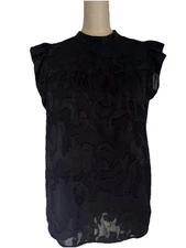 LOFT Blouse Women Black Sleeleves Size “MP” 100% Polyester