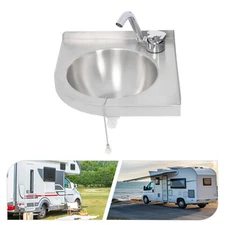 For RV Caravan Camper Kitchen Sink w/ Faucet Stainless Steel Hand Wash Basin !