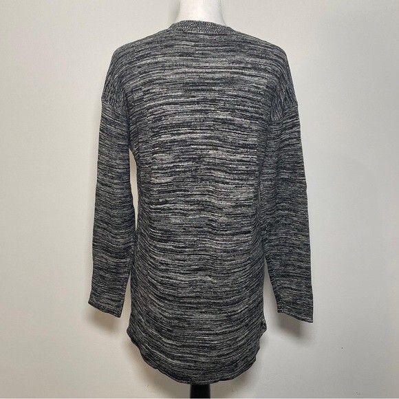 Ellen Tracy Black White Marled V Neck Ribbed Trim Long Sleeve Pullover