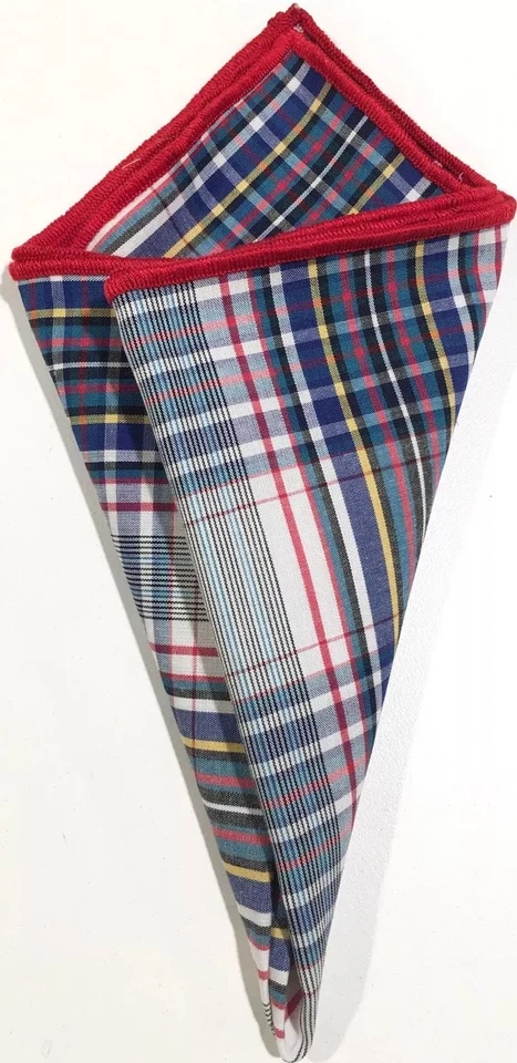 Pocket Square Plaid Multi Color With Red Stitched Borders By Squaretrapny.com - Image 4 of 4