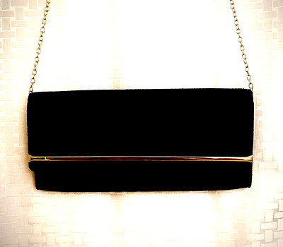 Talbots 12x6'' Black Suede/Gold Features/ 40'' Adjustable Chain Strap Gorgeous