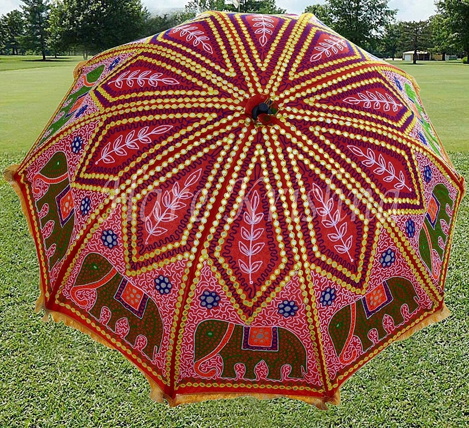Paraguas de jardín indio hecho a mano para boda fiesta protección solar sombrilla grande Foto 2 de 4