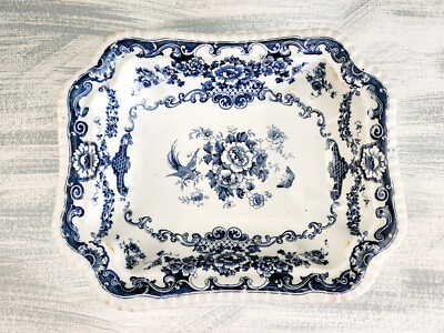 Antique Flow Blue Serving Bowl Octagon Lincoln Bisto England FWB V017