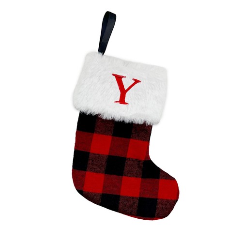 Alphabet Letters Christmas Stockings Red Plaid Plush Cuff Xmas Stocking Gifts AU - Picture 36 of 37