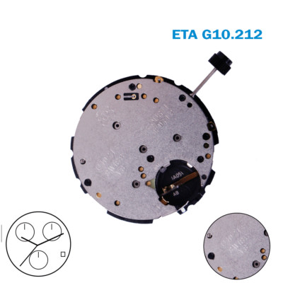 ETA Swiss Made Uhrwerk G10.212, weiße Datumsscheibe bei 4, Chronograph.