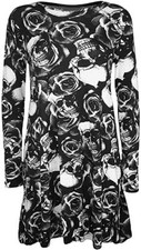 Ladies Printed leoprad skull roses Long Sleeve Swing Skater Dress Plus Size