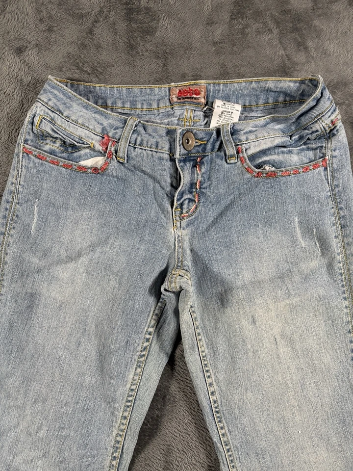 Jeans DE COLECCIÓN No Boundaries Niñas 9 Jrs Tiro Bajo Acampanados 29x31 Bordados Y2K Foto 4 de 4