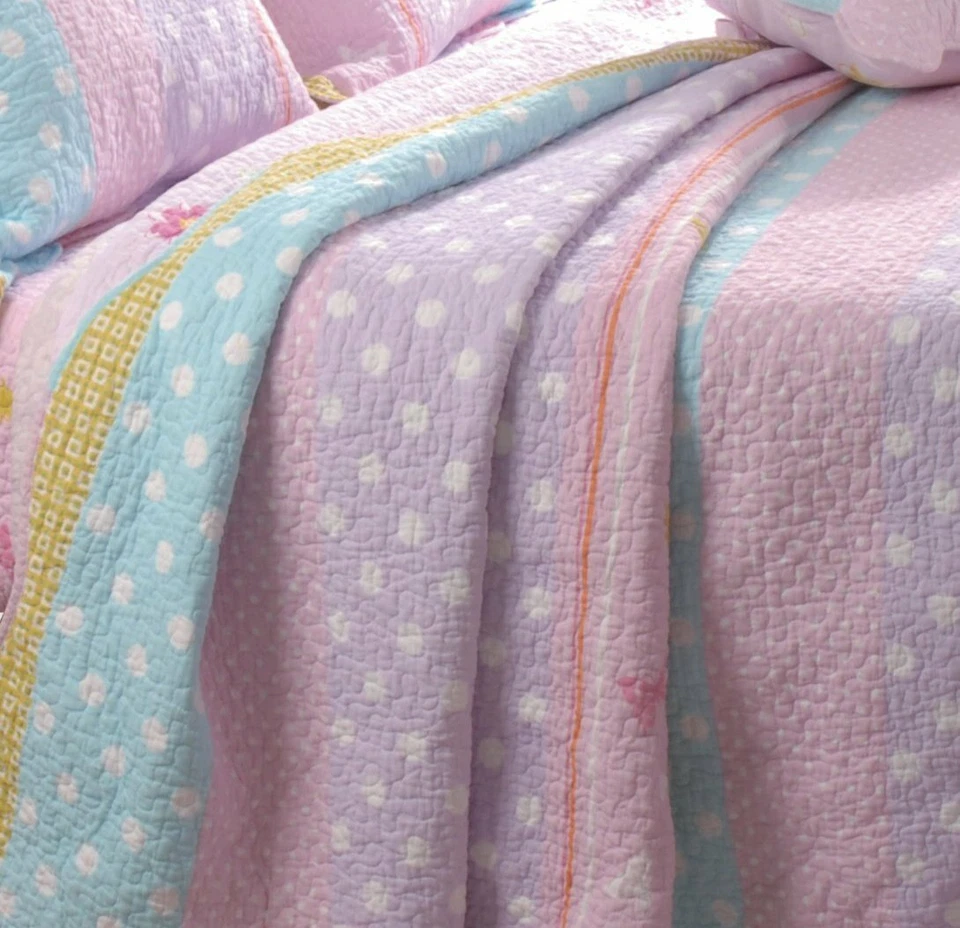 КРАСИВЫЙ УЮТНЫЙ РОЗОВЫЙ ФИОЛЕТОВЫЙ СИНИЙ АКВА ГОРОШЕК ДЕВОЧЕК ЛОСКУТНОЕ ОДЕЯЛО КОМПЛЕКТ ПОЛНЫЙ КОРОЛЕВА TWIN - Изображение 2 из 2