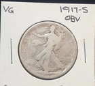1917-S OBV. WALKING LIBERTY SILVER HALF DOLLAR - VG - IN CARDBOARD FLIP  - HG12