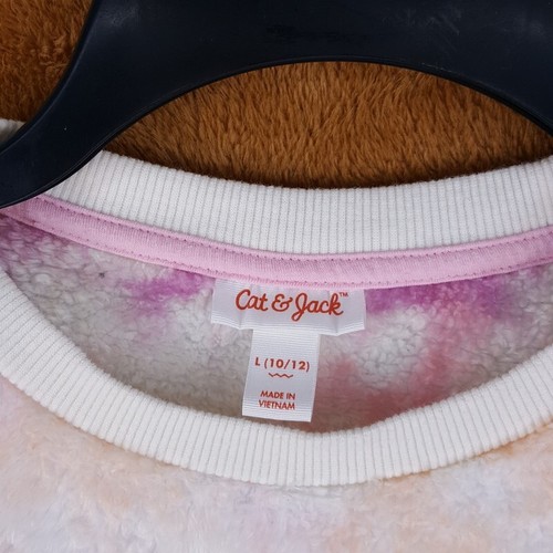 CAT & JACK Girls Sweater Large Cream Pink Tie Dye Pullover Sherpa Soft Cozy - Picture 2 of 7